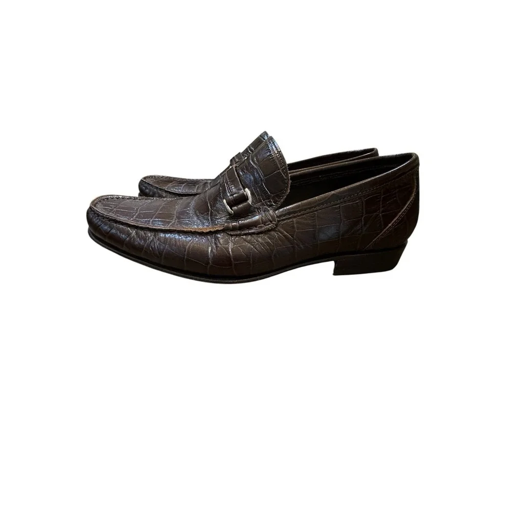 Russell And Brinkley Croc Embossed Brown‎ Leather Loafer Size 41 US 8-8.5